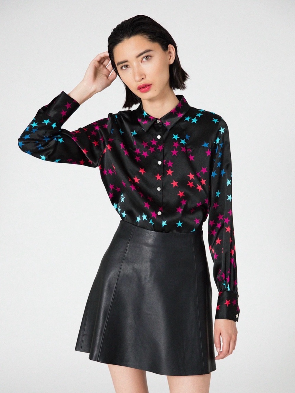 Veda Black Mini Leather Castle Skirt